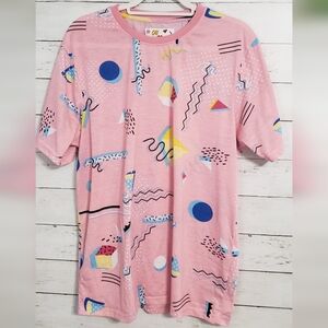 Oh Snap! Colorful Geo Allover Print Short Sleeve Pnk Tee 80s-90s Retro Skater
